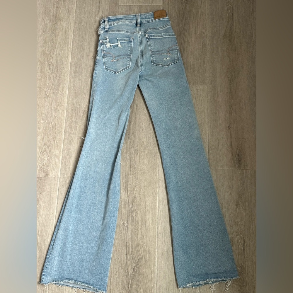 AMERICA EAGLE NEXT LEVEL STRETCH Super High Rise Flare jeans size 000 Reg - Picture 2 of 11